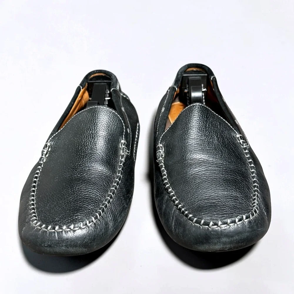 Johnston & Murphy J&M Flex Mens Black Tumbled Leather Driving Loafers Shoes 9.5